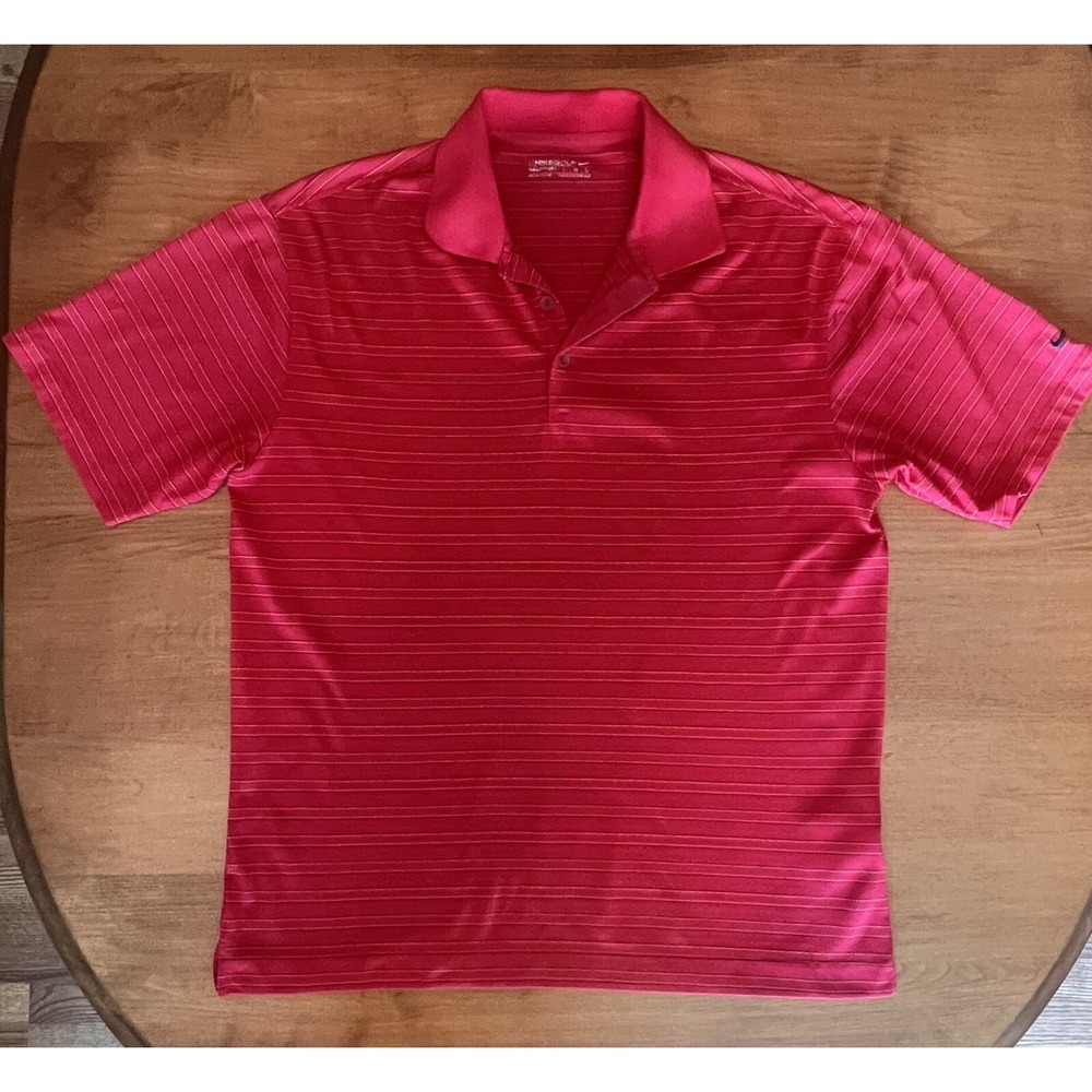 Nike Golf Nike FIT DRY Short Sleeve Polo Shirt Red Striped Size L Mens - Picture 2 of 10
